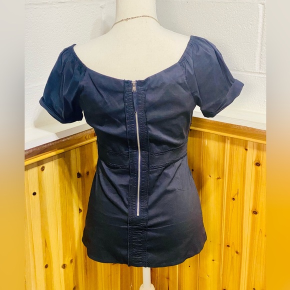 BCBG MaxaZria V Neck Wrap  Short Sleeve Dark Navy almost Bkack Blouse XS - Picture 6 of 11